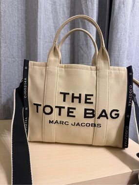 Marc Jacobs Beige Canvas Tote Bag with Black Logo